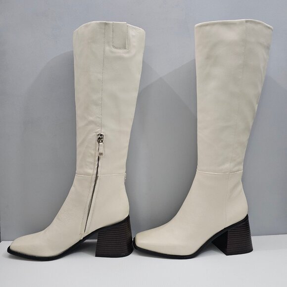 Sam Edelman Wade Knee High Boot Womens 10 Ivory Cream Leather Block Heel NEW - Picture 2 of 16